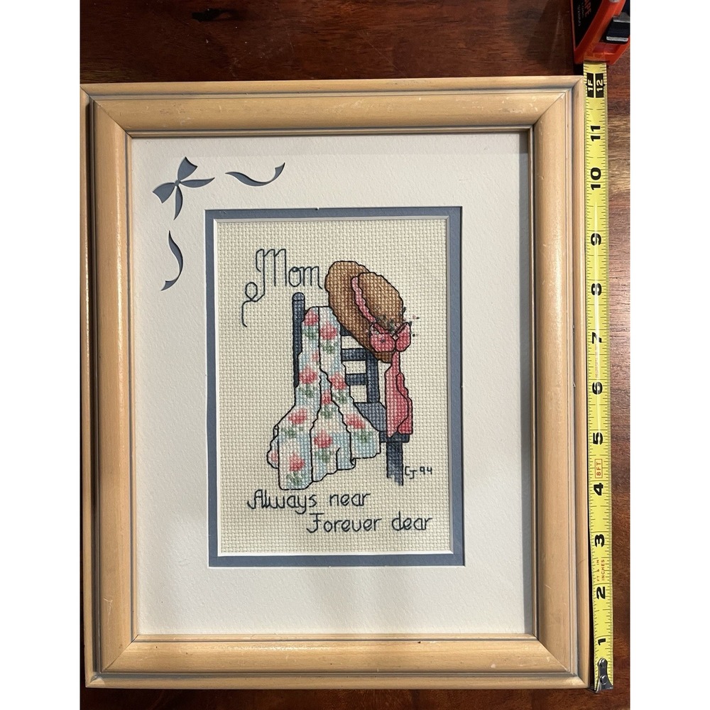 Framed And Matted Needlepoint Mom Always Near Forever Dear Heart Mother's Day - Picture 3 of 3